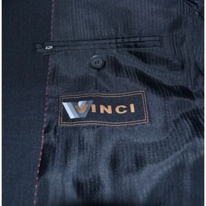 Vinci Mens Black Charcoal Blazer Designed in Italy‎ Wool Size  42R